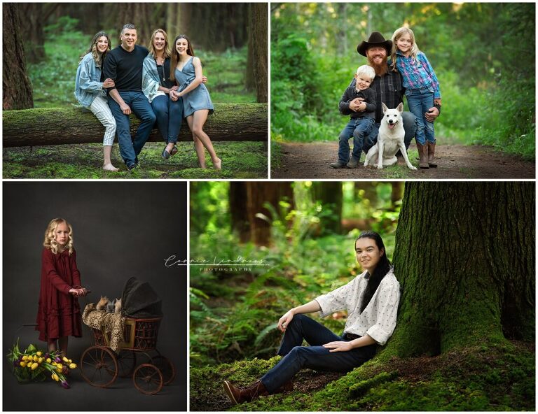 Collage of family portraits outside