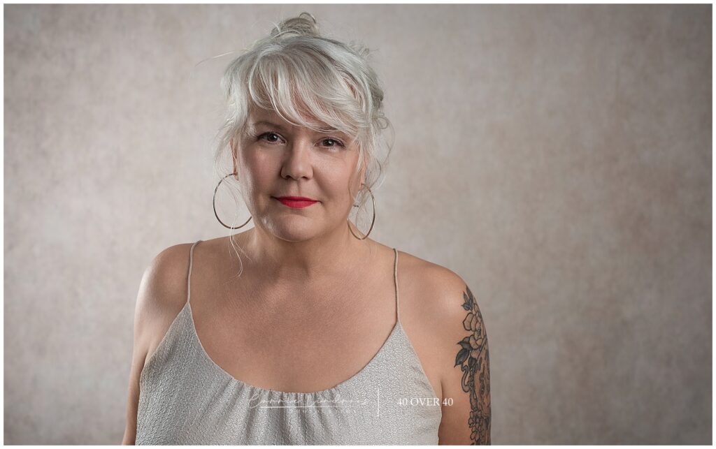 "Luxury portrait of Kim, age 57, from the 40 Over 40 Photography Project in British Columbia, celebrating beauty, strength, and confidence in women over 40."